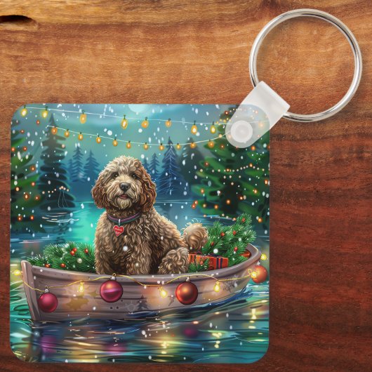 Cockapoo Weihnachtsfest Reise Schlüsselanhänger (Rückseite)