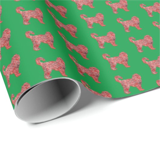 Cockapoo Weihnachtshund Niedliche Silhouette Grün Geschenkpapier (Rolleneckpunkt)