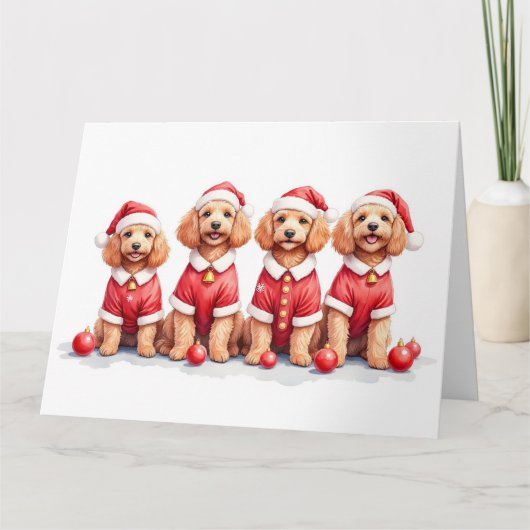 Cockapoo-Weihnachtskleid mit Santa-Hut Karte (Vorderseite)