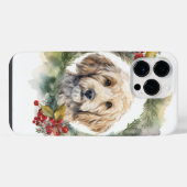 Cockapoo-Weihnachtskranz Festlicher Hund iPhone Hülle (Rückseite (Horizontal))