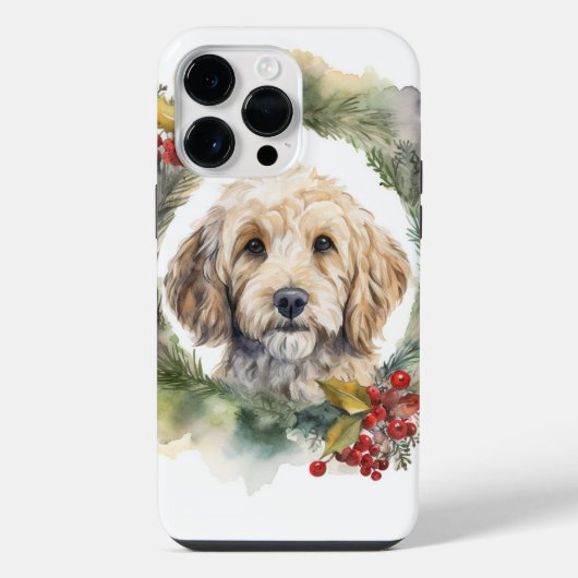 Cockapoo-Weihnachtskranz Festlicher Hund iPhone Hülle (Rückseite)