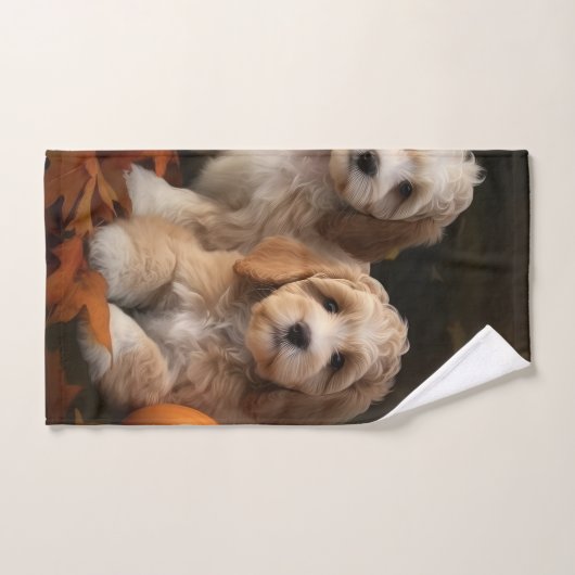 Cockapoo Welpe Herbst Kürbis Badhandtuch Set (Handtuch)