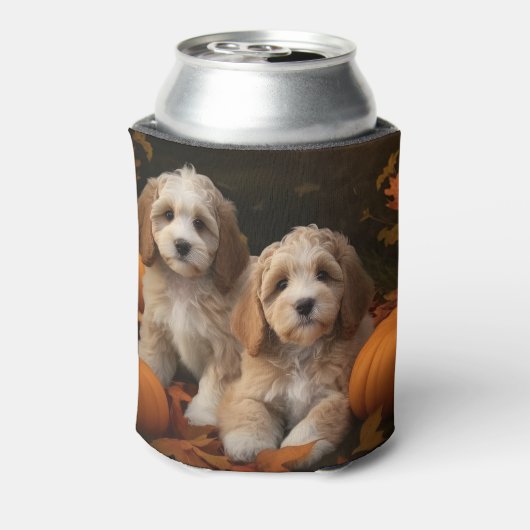 Cockapoo Welpe Herbst Kürbis Dosenkühler (Kanne Rückseite)