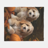 Cockapoo Welpe Herbst Kürbis Fleecedecke (Vorderseite (Horizontal))