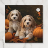 Cockapoo Welpe Herbst Kürbis Geschenkanhänger (Rückseite)