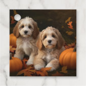 Cockapoo Welpe Herbst Kürbis Geschenkanhänger (Vorderseite)