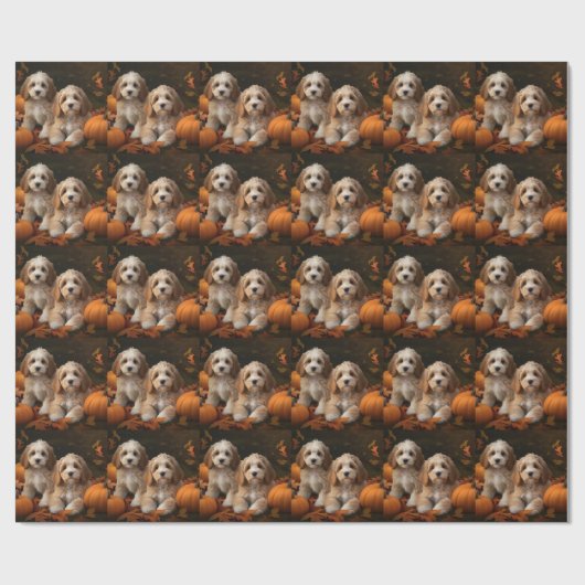 Cockapoo Welpe Herbst Kürbis Geschenkpapier (Flach)
