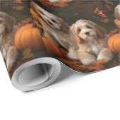 Cockapoo Welpe Herbst Kürbis Geschenkpapier (Rolleneckpunkt)