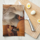 Cockapoo Welpe Herbst Kürbis Geschirrtuch (Viertel Falte)