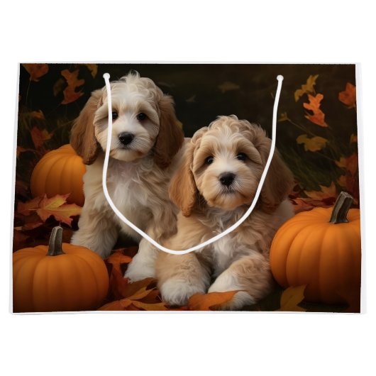 Cockapoo Welpe Herbst Kürbis Große Geschenktüte (Vorderseite)