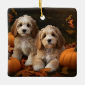 Cockapoo Welpe Herbst Kürbis Keramikornament (Vorderseite)