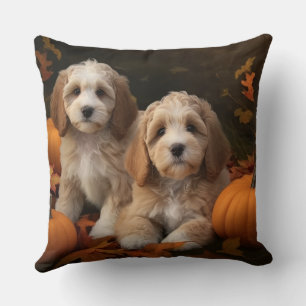 Cockapoo Welpe Herbst Kürbis Kissen