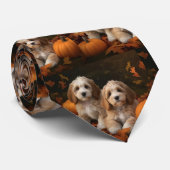 Cockapoo Welpe Herbst Kürbis Krawatte (Gerollt)