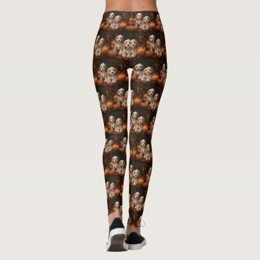 Cockapoo Welpe Herbst Kürbis Leggings (Rückseite)