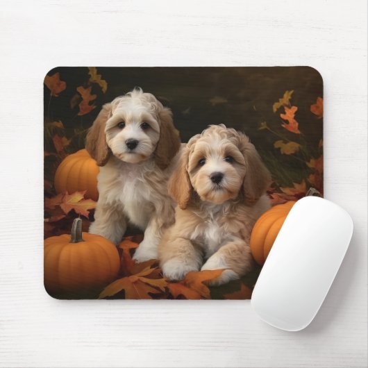 Cockapoo Welpe Herbst Kürbis Mousepad (Mit Mouse)