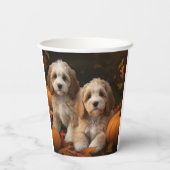 Cockapoo Welpe Herbst Kürbis Pappbecher (Rückseite)