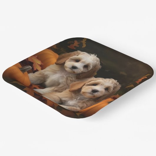 Cockapoo Welpe Herbst Kürbis Pappteller (Gewinkelt)