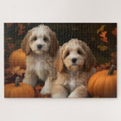 Cockapoo Welpe Herbst Kürbis Puzzle (Horizontal)