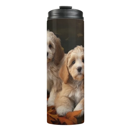 Cockapoo Welpe Herbst Kürbis Thermosbecher (Vorderseite)