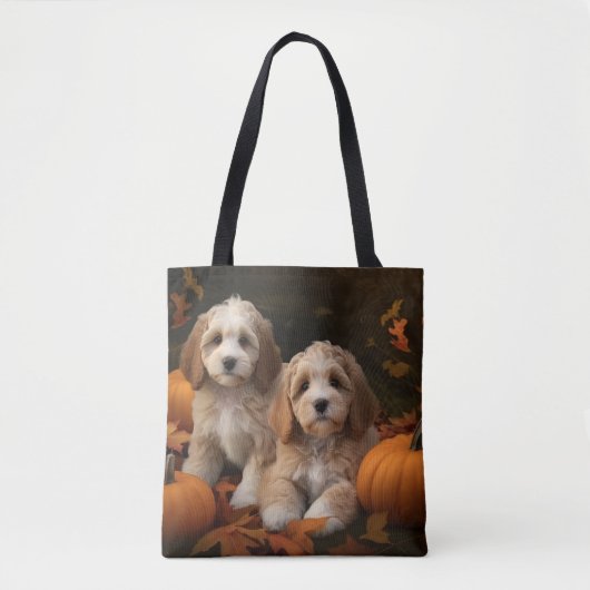 Cockapoo Welpe Herbstfreude Kürbis Tasche (Vorderseite)