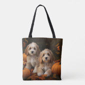 Cockapoo Welpe Herbstfreude Kürbis Tasche (Rückseite)