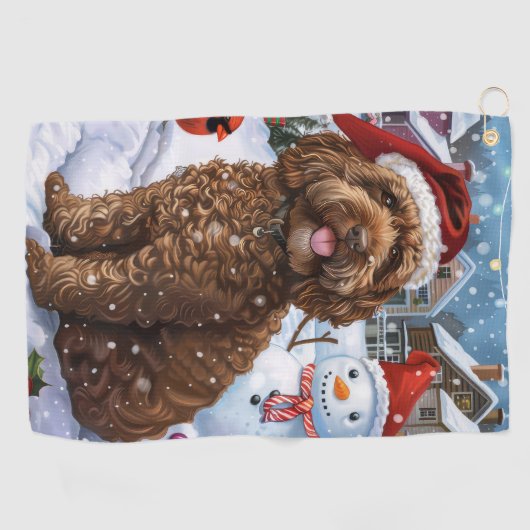 Cockapoo Winter Wunderland Weihnachtsfreuden Golfhandtuch (Horizontal)