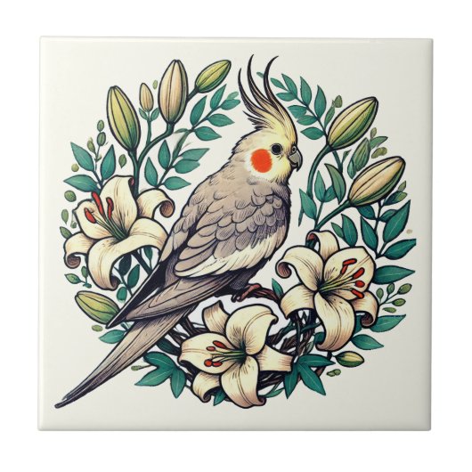 Cockatiel Bird Illustration Fliese (Vorderseite)