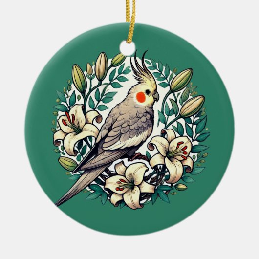 Cockatiel Bird Illustration Keramik Ornament (Vorne)