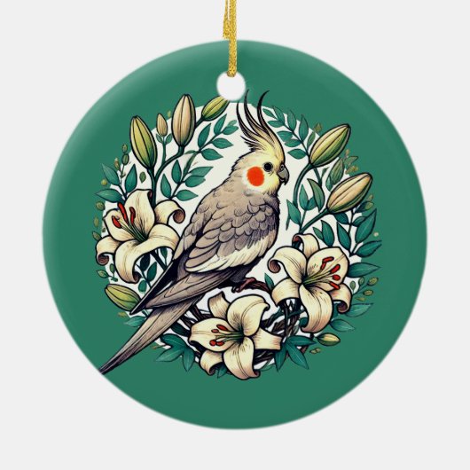 Cockatiel Bird Illustration Keramik Ornament (Hinten)