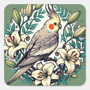 Cockatiel Bird Illustration Quadratischer Aufkleber