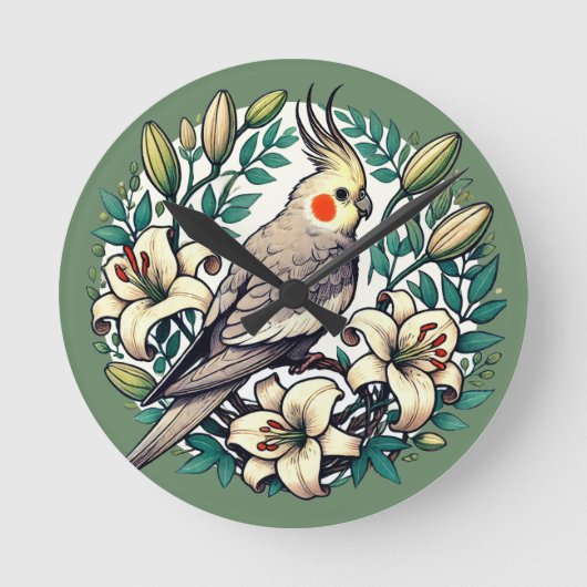 Cockatiel Bird Illustration Runde Wanduhr (Vorderseite)