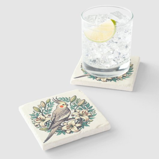 Cockatiel Bird Illustration Steinuntersetzer (Seitenansicht)