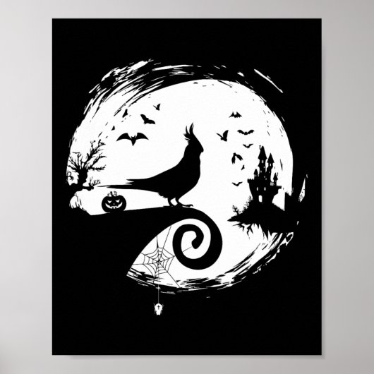 Cockatiel Halloween Kostüm Moon Silhouette Creepy Poster (Vorne)