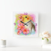 Cockatiel mit Frangipani Quadratische Wanduhr (Zuhause)