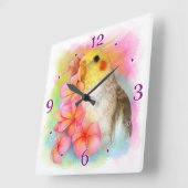 Cockatiel mit Frangipani Quadratische Wanduhr (Winkel)