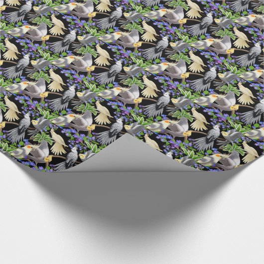 Cockatiel-Papageien im Vergissmeinnicht-Packpapier Geschenkpapier (Ecke)