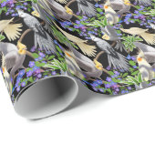 Cockatiel-Papageien im Vergissmeinnicht-Packpapier Geschenkpapier (Rolleneckpunkt)