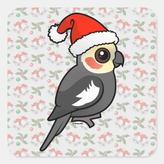 Cockatiel Santa Quadratischer Aufkleber (Vorderseite)