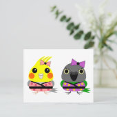 Cockatiel und Senegal-Papagei in Kimonos Postkarte (Stehend Vorderseite)