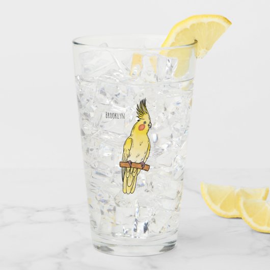 Cockatiel-Vogel-Cartoon Glas (Rückseite Ice)