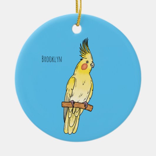 Cockatiel-Vogel-Cartoon Keramik Ornament (Vorne)