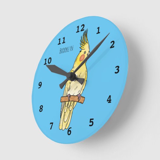 Cockatiel-Vogel-Cartoon Runde Wanduhr (Winkel)
