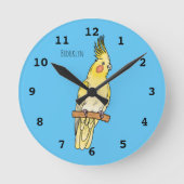 Cockatiel-Vogel-Cartoon Runde Wanduhr (Vorderseite)
