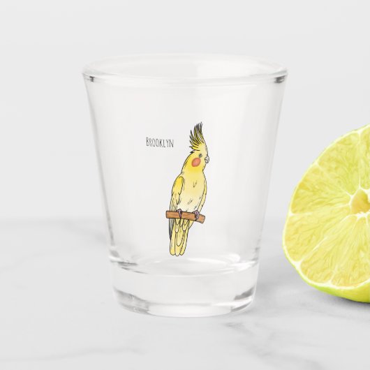 Cockatiel-Vogel-Cartoon Schnapsglas (Vorderseite)
