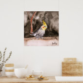 Cockatiel-Vogel-Malerkunst Poster (Küche)