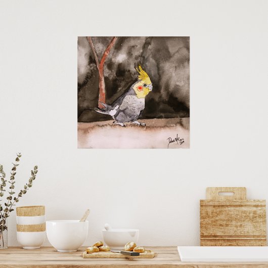 Cockatiel-Vogel-Malerkunst Poster (Küche)