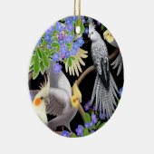 Cockatiels in der Vergissmeinnicht-Verzierung Keramik Ornament (Rechts)