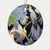 Cockatiels in der Vergissmeinnicht-Verzierung Keramik Ornament (Links)
