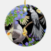 Cockatiels in der Vergissmeinnicht-Verzierung Keramik Ornament (Hinten)