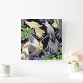 Cockatiels in der Vergissmeinnicht-Wanduhr Quadratische Wanduhr (Zuhause)